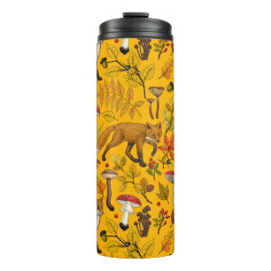 Autumn foxes on orange thermal tumbler