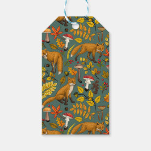 Autumn foxes on pine green gift tags