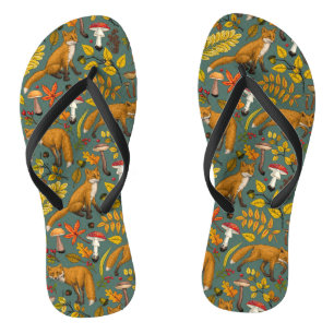Autumn foxes on pine green jandals
