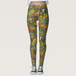 Autumn foxes on pine green leggings<br><div class="desc">Hand-painted autumn woodland fauna and flora- foxes,  forest leaves,  mushrooms and berries</div>