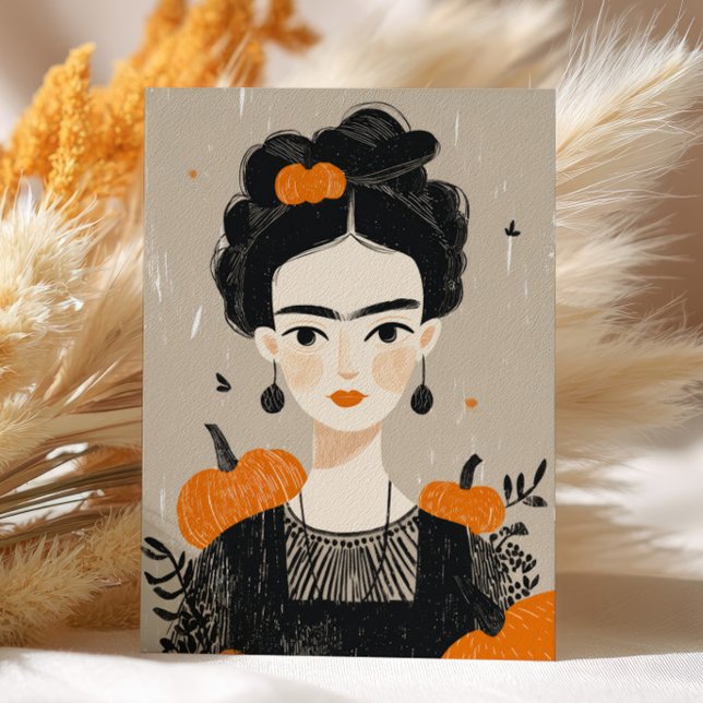 Autumn Frida Kahlo Illustration Cute Halloween Postcard (Creator Uploaded)