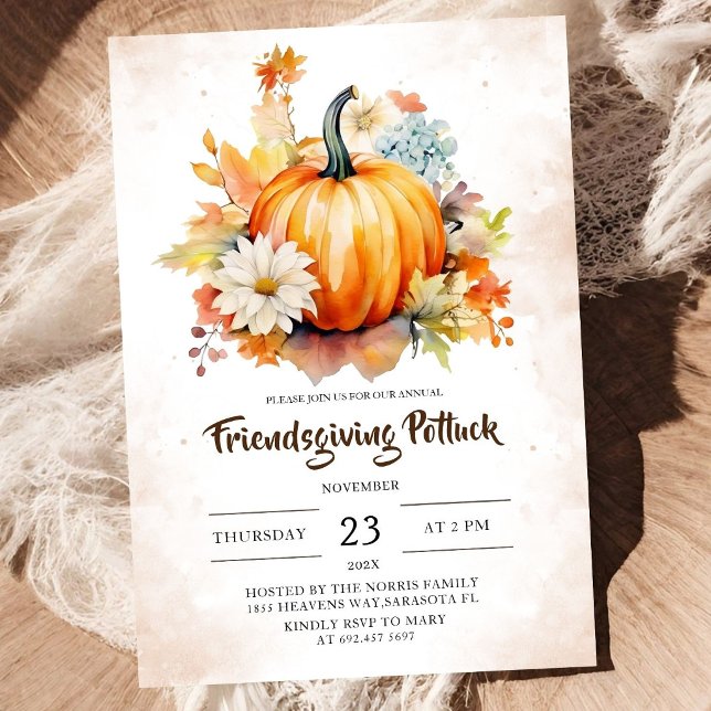 Autumn Friendsgiving Potluck Pumpkin Rustic Invitation (Creator Uploaded)