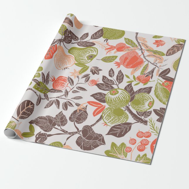 Autumn Fruit Deco Tile Wrapping Paper (Unrolled)