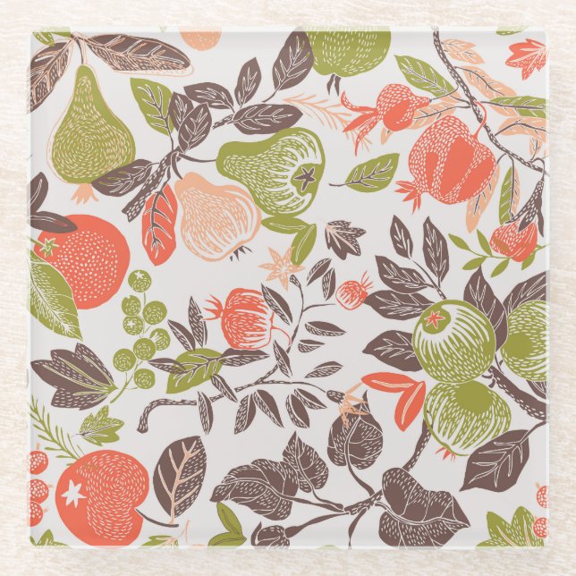 Autumn fruit decorative tile design. glass coaster (Front)
