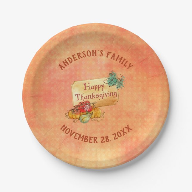 Autumn Fruits And Text Design Paper Plate (Front)