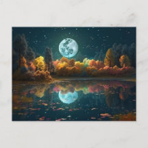 Autumn Full Moon Lake Scene