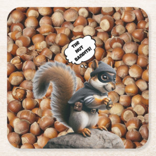Autumn Funny Squirrel Bandit Paper Coaster