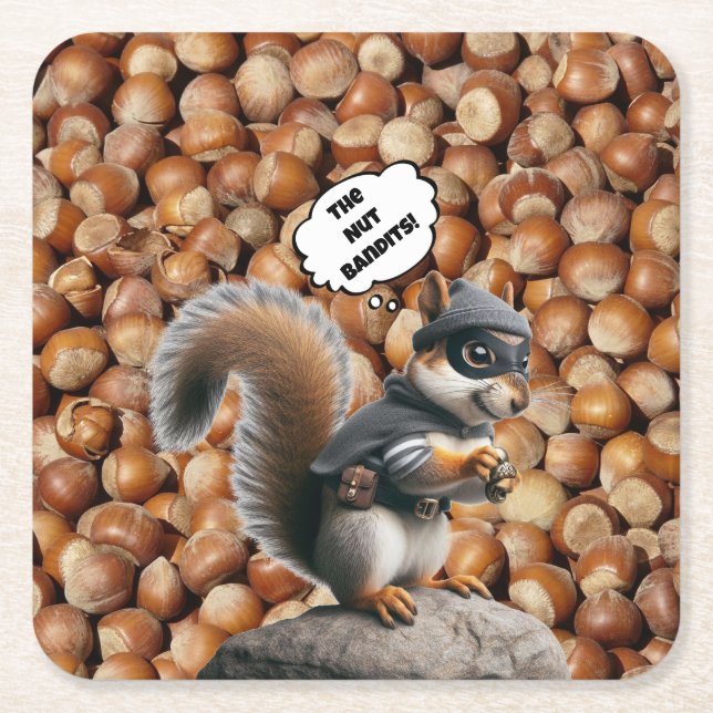 Autumn Funny Squirrel Bandit Paper Coaster (Front)