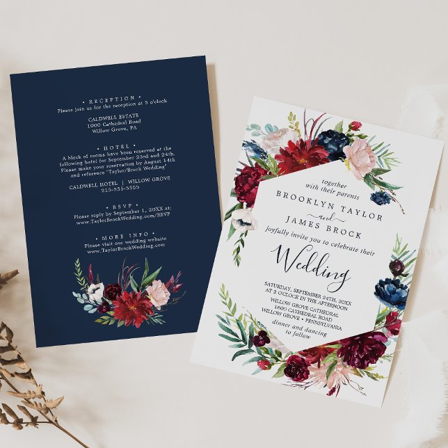 Autumn Garden | Burgundy All In One Wedding Invitation (Creator Uploaded)