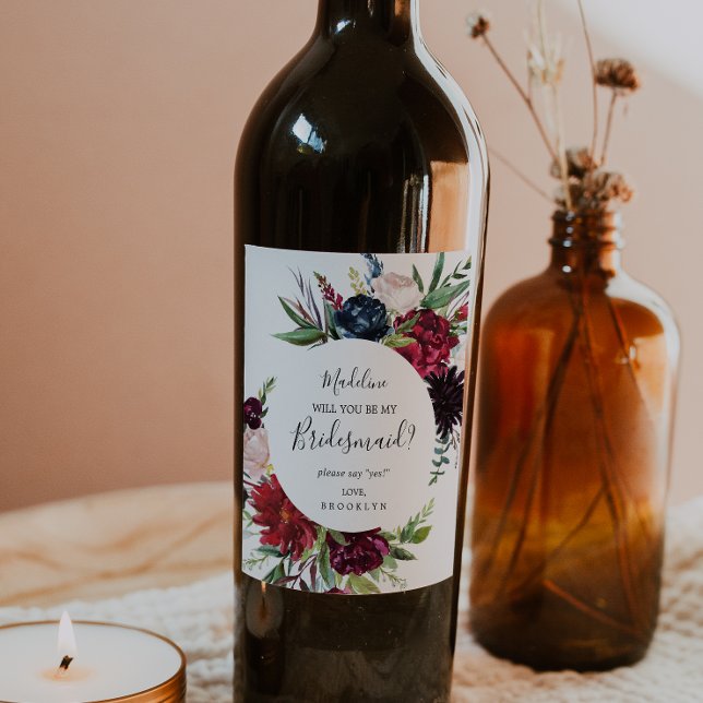 Autumn Garden | Burgundy Bridesmaid Proposal Wine Label (Creator Uploaded)