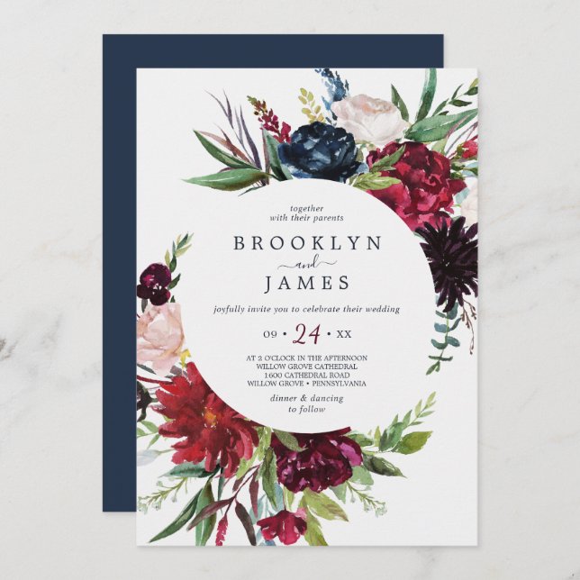 Autumn Garden | Burgundy Casual Wedding Invitation (Front/Back)