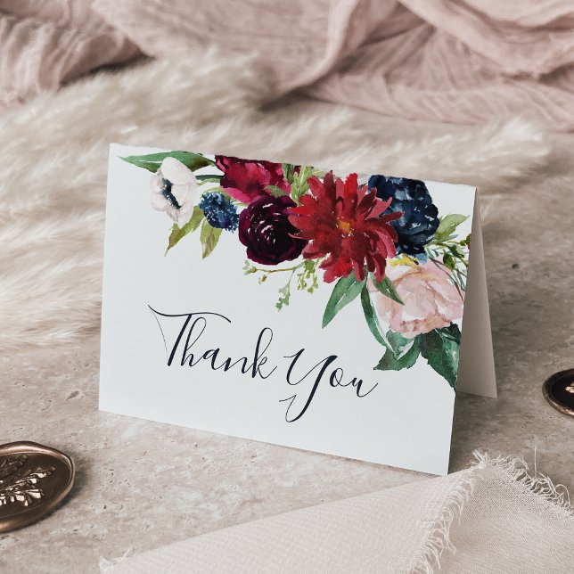 Autumn Garden | Burgundy Folded Wedding Thank You Card (Creator Uploaded)