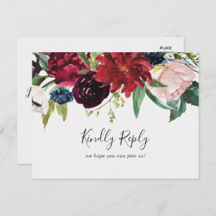 Autumn Garden   Burgundy Menu Choice RSVP Postcard