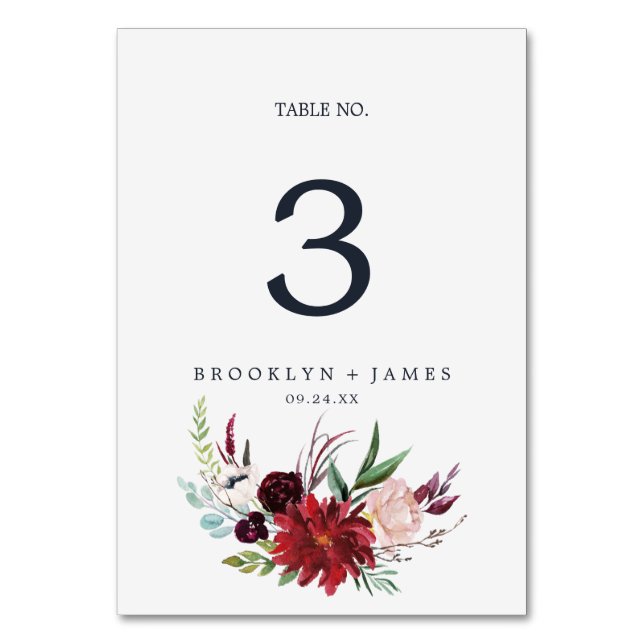 Autumn Garden | Burgundy Table Number (Front)