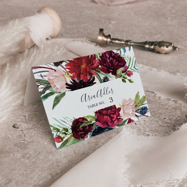 Autumn Garden | Burgundy Wedding Place Cards (Creator Uploaded)