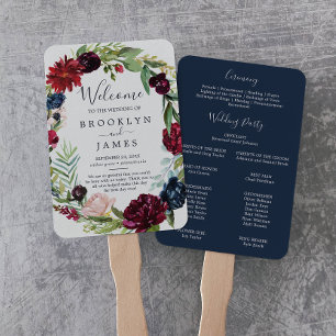 Autumn Garden Burgundy Wedding Program Fan