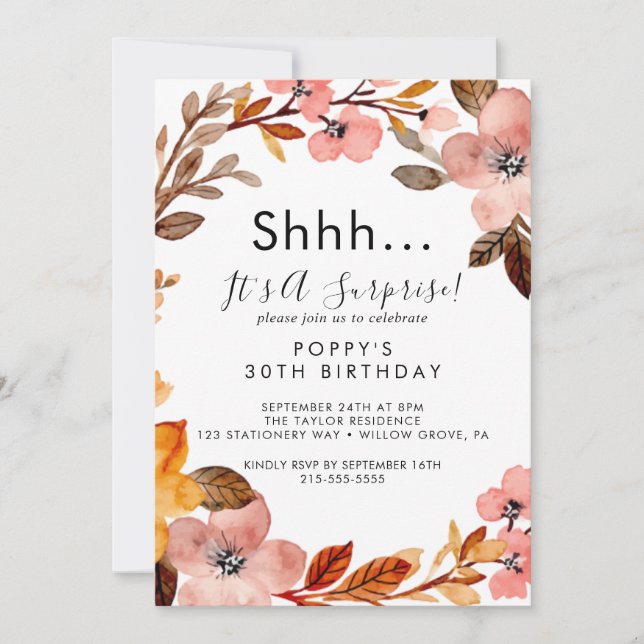 Autumn Garden | Burgundy Wreath Surprise Party  Invitation (Front)