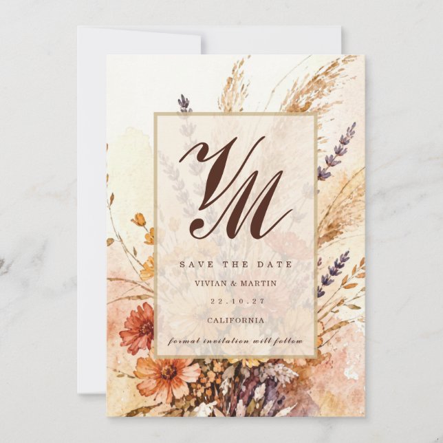 Autumn Garden in Bloom Save The Date Invitation (Front)