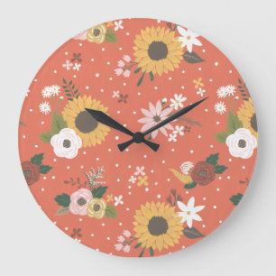 Autumn Garden Pattern Large Clock