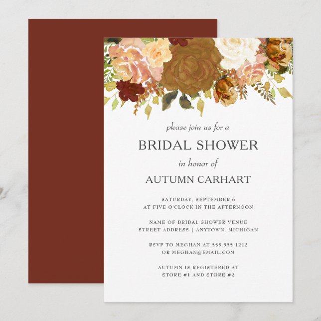Autumn Garden Rustic Floral Bridal Shower Invitation (Front/Back)