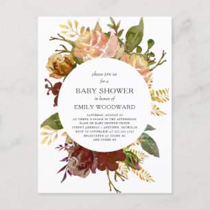 Autumn Garden Rustic Floral Circle Baby Shower Invitation Postcard