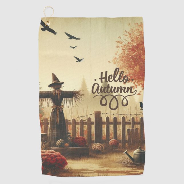 Autumn garden & scarecrow  golf towel (Front)