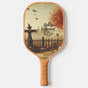 Autumn garden & scarecrow pickleball paddle