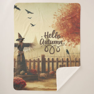 Autumn garden & scarecrow  sherpa blanket