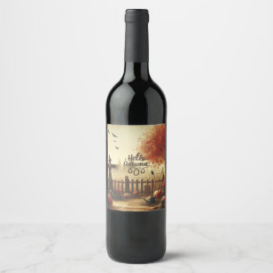 Autumn garden & scarecrow  wine label