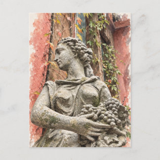 Autumn Garden Statue Watercolor Postcard