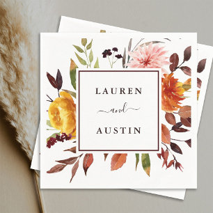Autumn Garden Watercolor Wedding Personalised Napkin