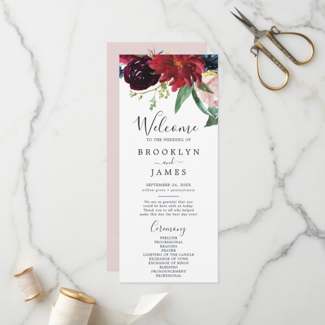 Autumn Garden Wedding Program Programme (Front/Back In Situ)