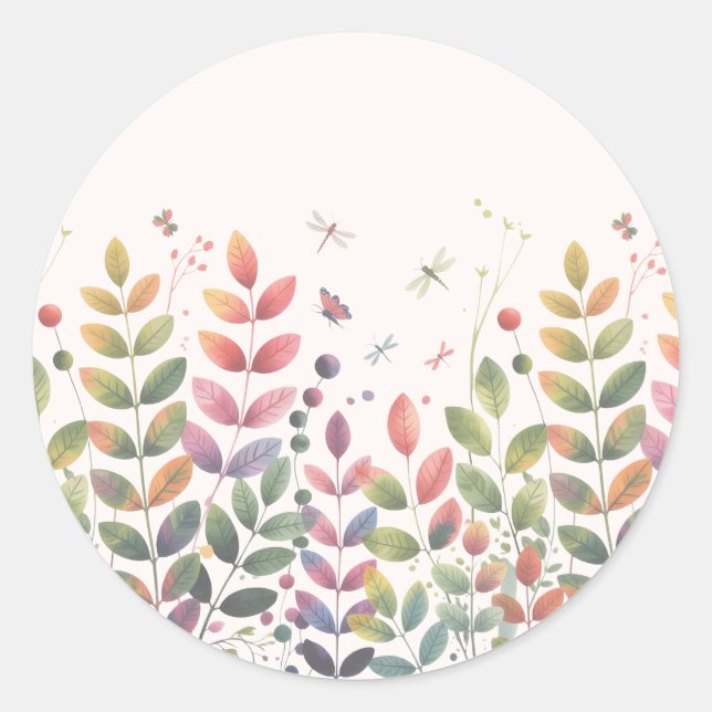 Autumn Garden With Dragonflies Wedding Classic Round Sticker (Front)