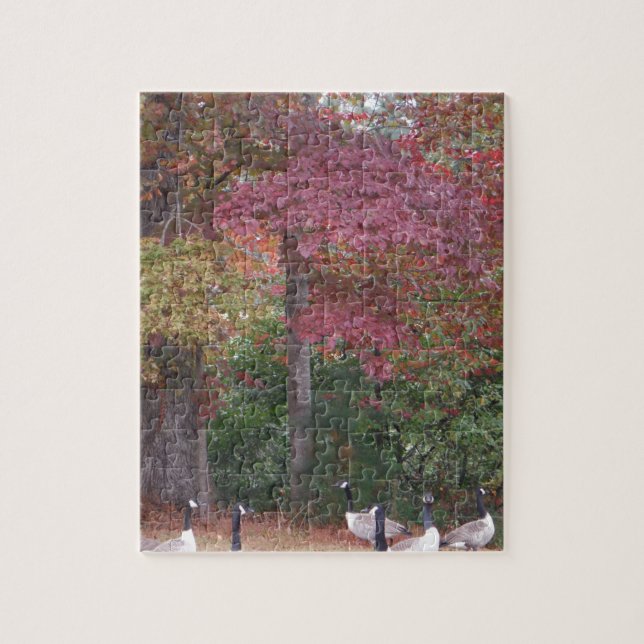 Autumn Geese with Red and Orange Fall Leaves Jigsaw Puzzle (Vertical)