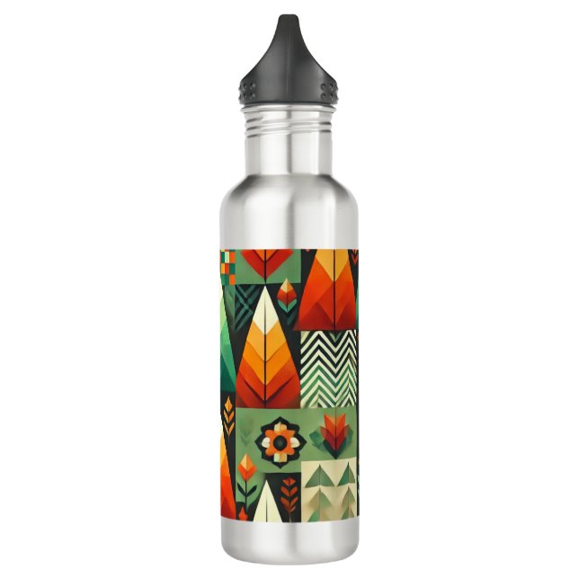 Autumn Geometric Pattern Water Bottle (Left)