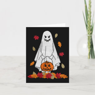 Autumn Ghost With Pumpkin Halloween Fall Leaves Tr Card