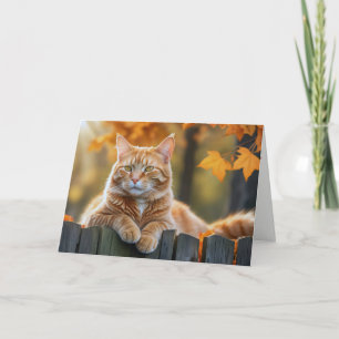 Autumn Ginger Cat Birthday Card
