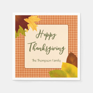 Autumn Gingham Thanksgiving Cocktail Napkin