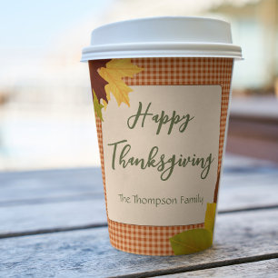 Autumn Gingham Thanksgiving Paper Cups