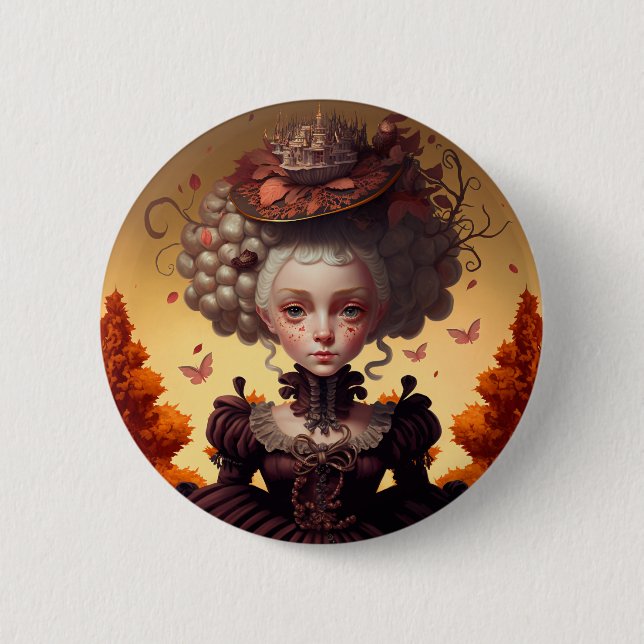 Autumn Girl And Her Fancy Hat 6 Cm Round Badge (Front)