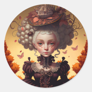 Autumn Girl And Her Fancy Hat Classic Round Sticker