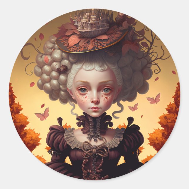 Autumn Girl And Her Fancy Hat Classic Round Sticker (Front)