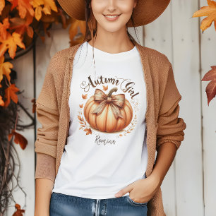Autumn Girl custom watercolor pumpkin fall ladies T-Shirt