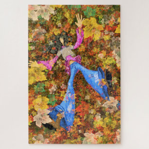 Autumn Girl Leaves Art Drawing Abstract Season Jigsaw Puzzle