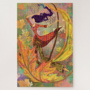 Autumn Girl Leaves Art Drawing Fantasy Fairytale Jigsaw Puzzle
