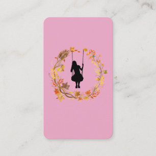 Autumn Girl on Swing Graphic T-Shirt - Fall Leaf Business Card