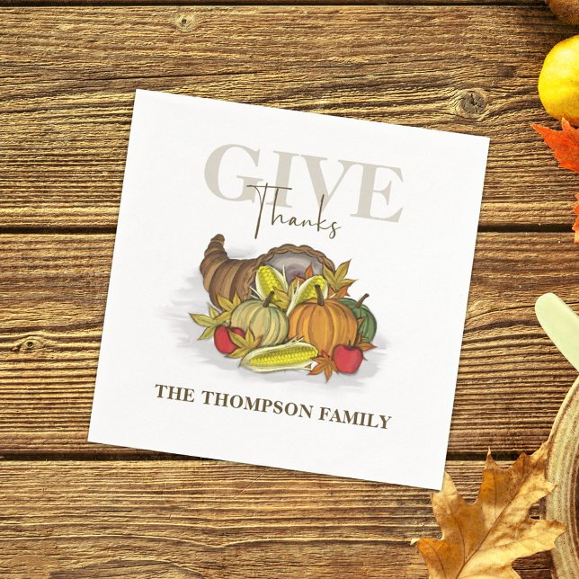 Autumn Give Thanks Cornucopia Thanksgiving Napkin (Creator Uploaded)