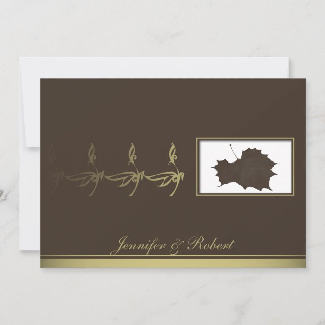 Autumn Glamour in Brown Gold Wedding Invitation (Front)
