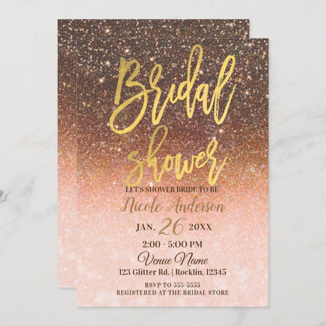 Autumn Glitter Sparkle Gold Foil Bridal Shower Invitation (Front/Back)