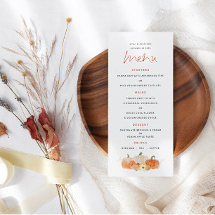 Autumn Glittery Pumpkins Florals Wedding Menu